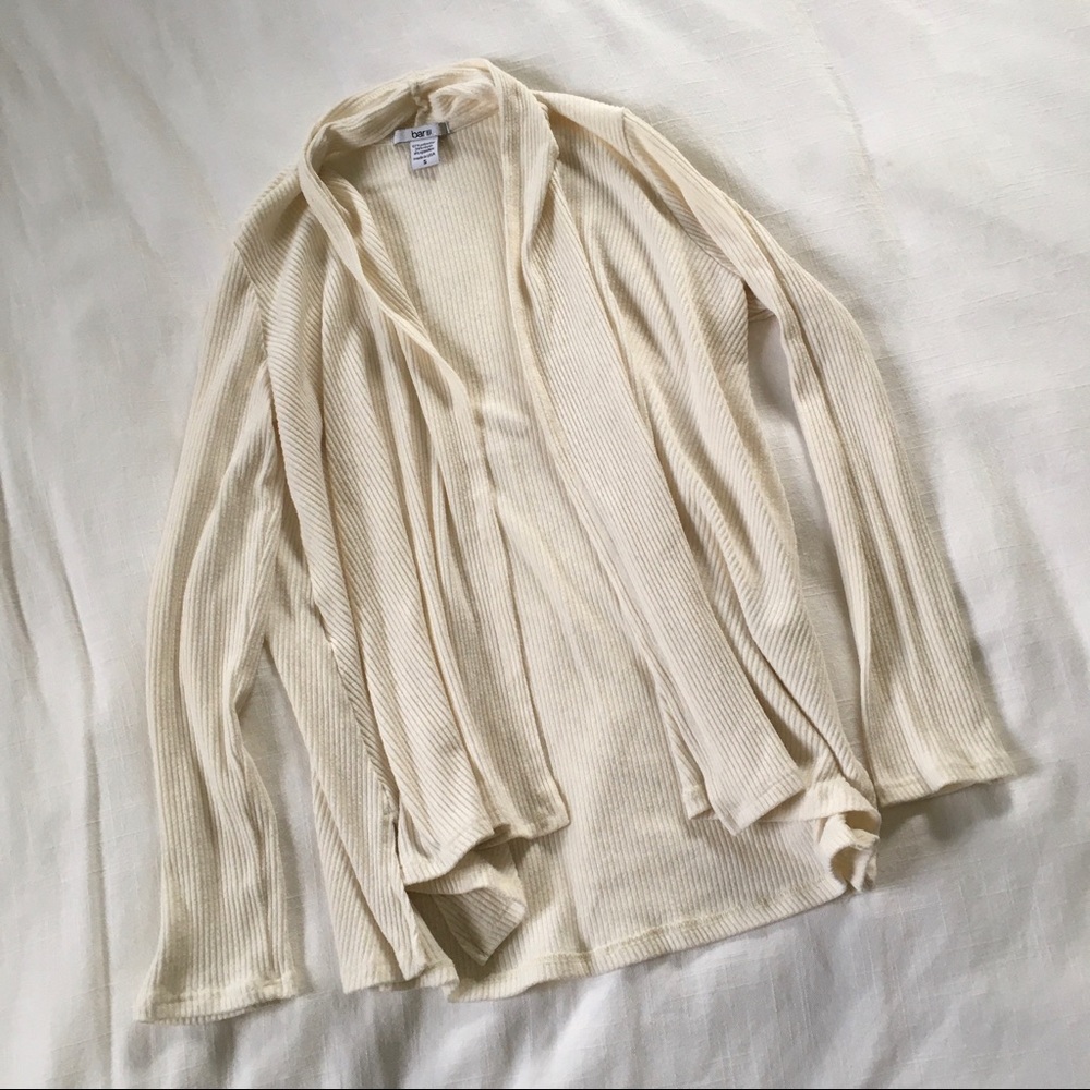 Macy’s Cream Open Front Ribbed Flowy Cardigan Size S